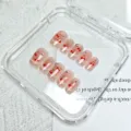 Uñas postizas con diseño de cereza y diamantes, set de 10 uñas postizas ojo de gato rosa. - XS / Edición Caja de Plástico Pegamento de Gelatina