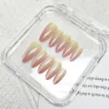 10-pezzi unghie finte gradiente occhio di gatto nude giallo rosa press on immagine principale - XS [Taglia molto piccola] / Confezione Scatola di Plastica con Colla Jelly