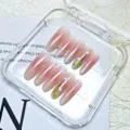 Uñas postizas hechas a mano 10pcs almendra larga ojo de gato degradado arte floral 3D - XS [Talla muy pequeña] / Relieve Floral (Caja Sin Pegamento)