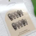 Uñas postizas hechas a mano con efecto ojo de gato claro y diseño de bambú, set de 10 piezas. - Bambú de Tinta Azul