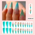 Uñas postizas largas con forma de almendra degradado azul oro con strass 24 pcs - JP3008-B7 Elegancia azul y oro (Con pegamento en gel)