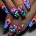 Unghie finte lunghe a bara con funghi luminosi design stile fresco unghie press on - Fungo Neon
