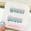 Uñas postizas cortas cuadradas hechas a mano con degradado azul hielo y purpurina, 10 pcs. - XS / Azul Hielo Ojo de Gato