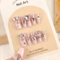 Unghie finte lunghe fatte a mano con strass rosa e decorazioni eleganti con belle farfalle. - XS (Extra Piccolo) / Amore Francese B7