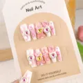 Unghie fatte a mano dettaglio, stile dopamina carino con piccoli mostri e fiocchi. - XS (Extra Piccolo) / Mostro Rosa