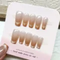 Uñas postizas hechas a mano marrón degradado ojo de gato 10pcs manicura trapecio detalles - XS / Café Ojo de Gato