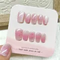 Uñas postizas degradadas rosas con efecto ojo de gato hechas a mano set para uso diario - Fuegos Artificiales Rosas