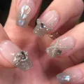 Uñas postizas hechas a mano largas nude degradado brillo pedrería corazones - Estilo 8 (SFDZ110) / Tipo con Pegamento de Gelatina