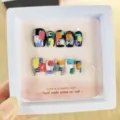 Handcrafted short trapezoid press on nails with colorful patchwork design, 10 pieces set. - S / Multicolor Splicing Suspension Box