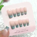 Uñas postizas hechas a mano degradado ojo de gato set manicura cómodas naturales - XS / Verde azulado