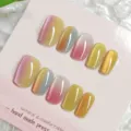 Set de uñas postizas hechas a mano, 10 piezas uñas postizas degradadas ojo de gato para diario. - Caramelo de Arco Iris