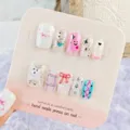Set de uñas postizas hechas a mano con lindo oso rosa y lazo acrílico decoración arte - XS / Rejilla de Corazón Dulce (KLZ191-B5) / Paquete de Cartón (10 Piezas)