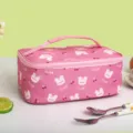 Roze geisoleerde lunchtas met schattige berenprint, draagbare bento tas voor dagelijks gebruik. - Kers Konijn