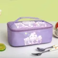 Purple cartoon rabbit insulated lunch bag, rectangular thermal bento bag with handle. - Purple Energetic Rabbit