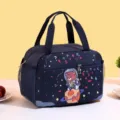 Waterproof insulated lunch bag with cute cartoon bear pattern, large capacity bento bag with pockets - Reading Bear