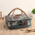 Geïsoleerde canvas lunchtas met schattige kattenprint, dikke aluminiumfolie voering. - Blauwe bloemenkat