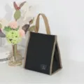 Large black lunch bag with thermal foil lining, portable bento handbag for women and students. - Small Black