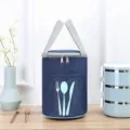 Geïsoleerde ronde lunchtas, dikke aluminiumfolie waterdichte blauwe draagtas voor eten. - M / Donkerblauw