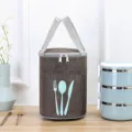 Round insulated lunch bag oxford cloth bento bag waterproof portable thermal food container - M / Coffee