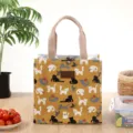 Leuke kat print canvas lunchtas Japanse stijl draagbare opslag tote bento handtas nieuw - Gele Kat