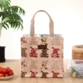 Canvas lunchtas met schattige konijnenprint, roze geïsoleerde draagtas voor dames - Roze Konijn