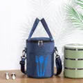 Blauwe ronde geisoleerde lunchtas met riem en bestekicoon voor dagelijks kantoor en school - S / Donkerblauw