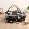 Geïsoleerde canvas lunchtas met schattig kattenpatroon, aluminium folie voering, 29cm. - Zwarte bloemenkat