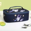 Cartoon astronaut lunchtas, geïsoleerde bento box handtas voor studenten met ruimtevaart motief. - Marineblauwe Astronaut