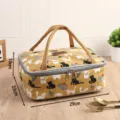 Canvas insulated lunch bag with cute cat pattern, portable thermal picnic food storage bag. - Yellow Calico Cat