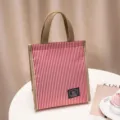 Insulated lunch bag red white stripe bento thermal handbag waterproof portable meal container - Red Small