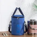 Blauwe cylindrische geïsoleerde lunchtas met schouderriem en dikke folie voering. - M / Blauw