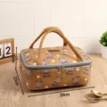 Canvas insulated lunch bag with cute bear pattern, thickened portable bento bag for students. - Yellow Bear