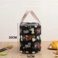Geïsoleerde ronde koeltas schattige kattenprint draagbare lunchtas voor kantoor school - S / Zwart Bloemen Kitten