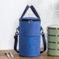 Blue cylindrical insulated lunch bag waterproof portable thermal cooler bag for daily use - L / Blue