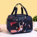 Donkerblauwe ruimte thema geïsoleerde lunchtas voor studenten, waterdichte grote bento tas. - Kosmische superheld