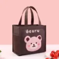 Insulated lunch bag waterproof bento tote bag cute bear pattern thermal cooler bag for students - Coffee Bear