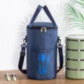 Blue cylindrical insulated lunch bag with shoulder strap, thickened waterproof bento cooler bag. - L / Dark Blue