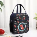 Geïsoleerde lunchtas voor school en kantoor met leuke ruimtedinosaurusprint en handvatten. - Marineblauwe ruimtedinosauriër