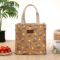 Cute cartoon bear canvas insulated lunch bag, portable bento tote handbag for daily use. - Yellow Gentleman Bear
