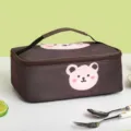 Insulated lunch bag for office school portable bento box container with cute cartoon bear design - Coffee Happy Bear