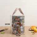 Japanese style round lunch bag insulated thermal bento tote with handle and cute cat pattern - S / Green Little Cat