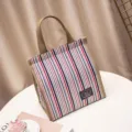 Borsa termica spessa con strisce colorate verticali, manico resistente e fodera impermeabile. - Multicolore - Grande