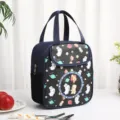 Geïsoleerde lunchtas donkerblauw cartoon konijn beer bento tas voor school en kantoor - Marineblauwe ballonbeer