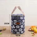 Japanese style round insulated lunch bag, thick aluminum foil bento handbag for daily use. - S / Blue Cat Motif