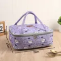 Insulated lunch bag with cute cat print, durable purple canvas thermal tote for daily use. - Purple Floral Cat
