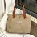 Koreaanse stijl contrasterende kleur tote tas, casual commuter handtas en lunch tas. - 0908 Khaki