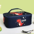 Cute space dinosaur print insulated lunch bag for students, portable bento box carrier. - Space Dinosaur