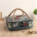 Insulated Lunch Bag Cute Cat Print Canvas Bento Bag Waterproof Thermal Tote Handbag Gray - Blue Floral Cat