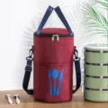 Cylindrical Insulated Lunch Bag Waterproof Thermal Bento Tote with Adjustable Straps - L / Red