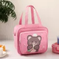Roze geïsoleerde lunchtas voor kinderen en volwassenen, waterdichte thermische tas met voorvak. - Roze melkthee beer